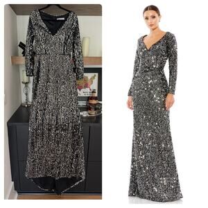 NEW Ieena for Mac Duggal Long Sleeve Sequined Gown (Style Number 26445)